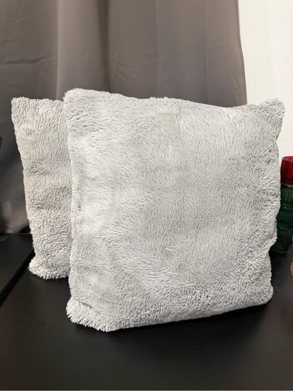 Plush Faux Fur Decorative Throw Pillow - Light Gray (Set of 2)